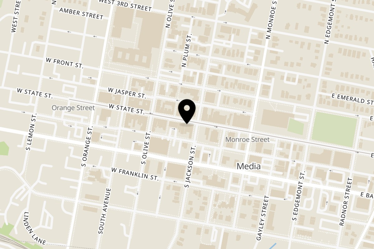 Map showing the location of Little Anthony's on 8 W State St in Media